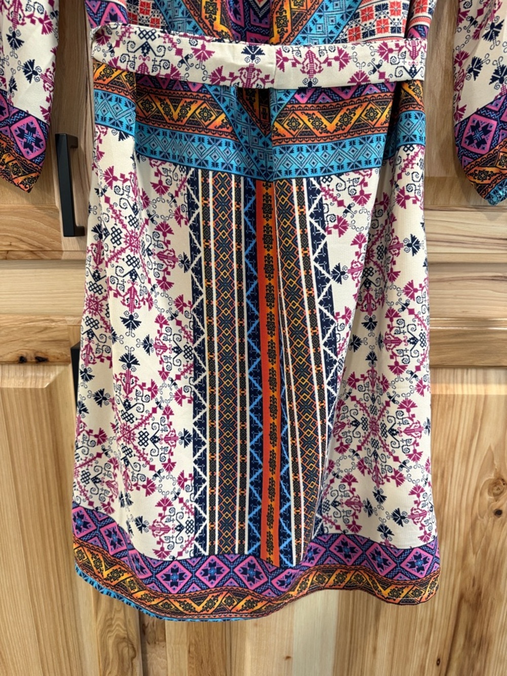 Pink Owl Multicolor Geometric Cropped Sleeve Boho Festival Mini Dress Size S - Picture 3 of 10